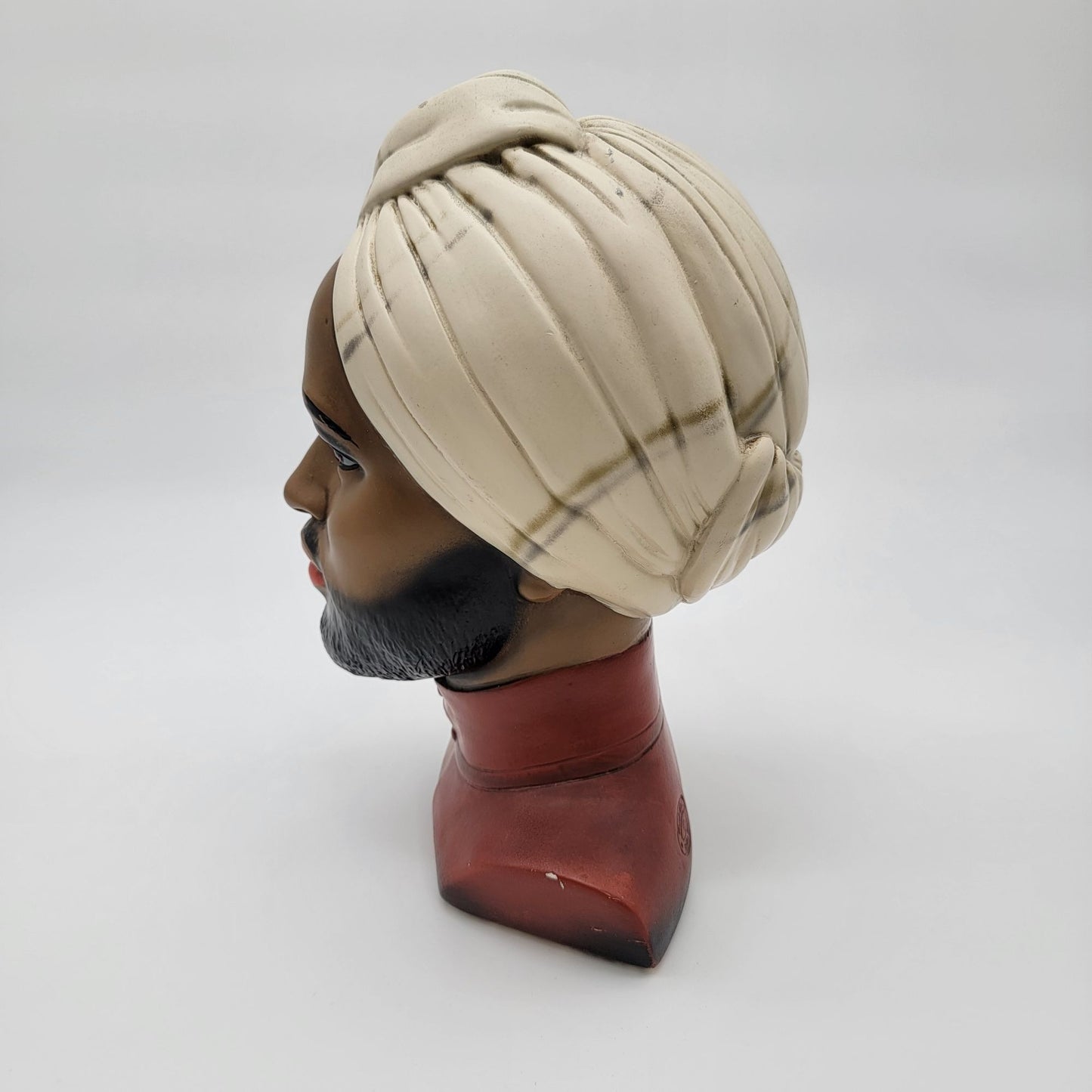 Vintage Marwal Chalkware Man with Turban Bust Statue - as found