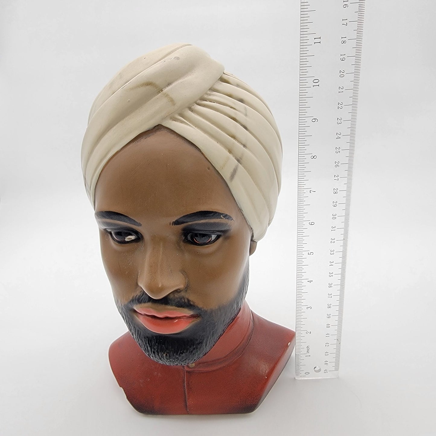 Vintage Marwal Chalkware Man with Turban Bust Statue - as found