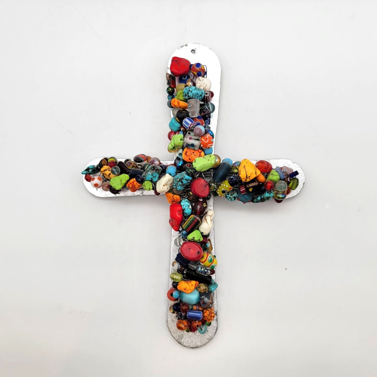 OOAK Gemstones Art Glass Beaded Mosaic Wall Cross