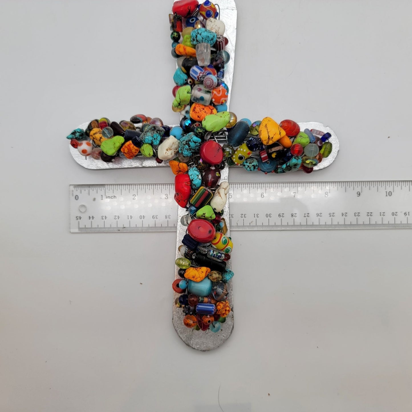 OOAK Gemstones Art Glass Beaded Mosaic Wall Cross