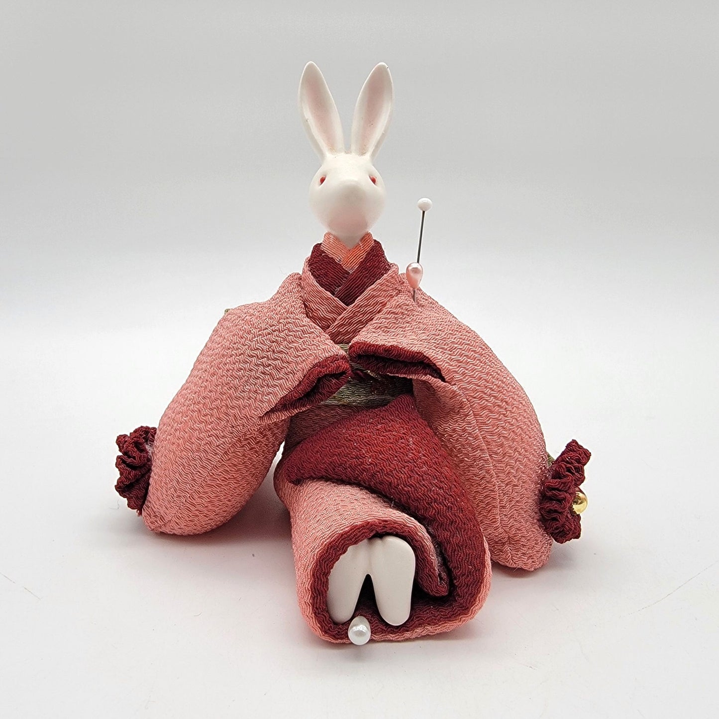 Japanese Usagi Wind Up Music Box Rabbit Chirimen Crepe Kimono