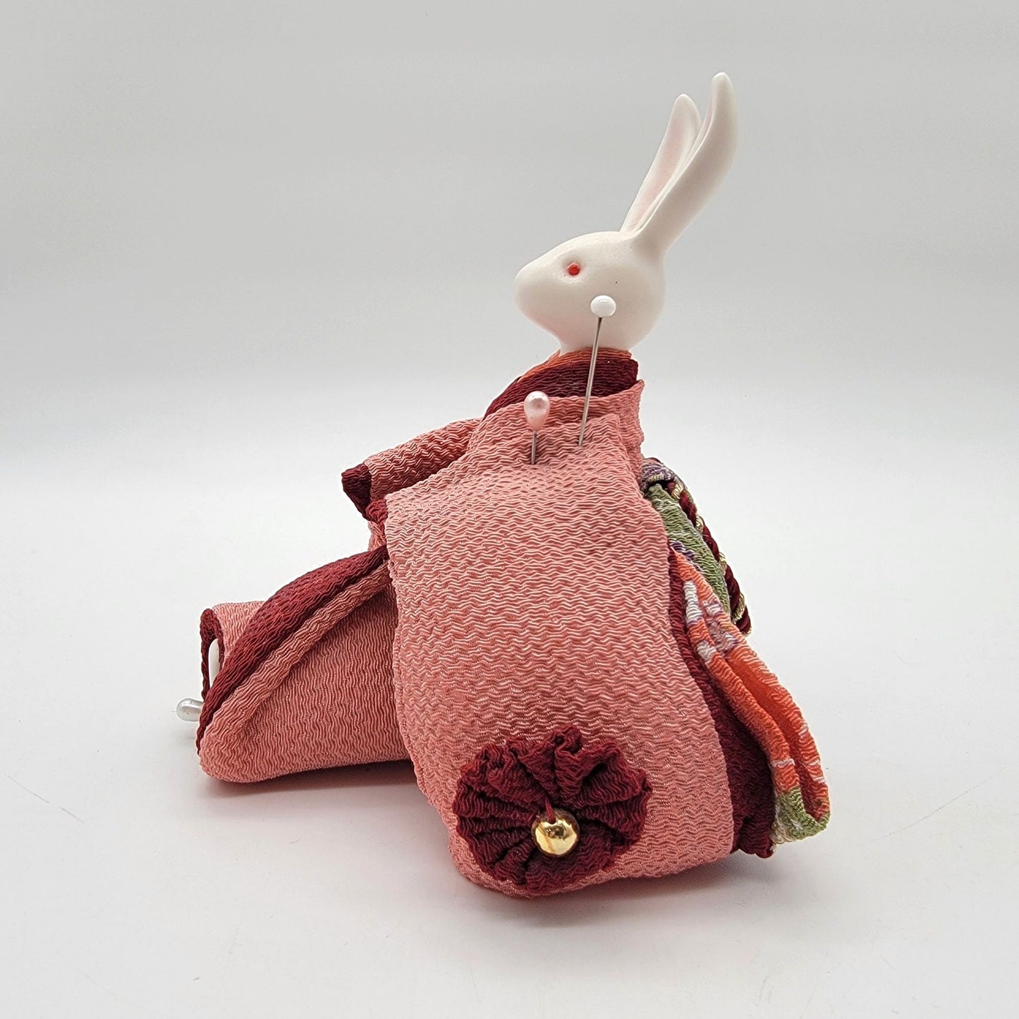 Japanese Usagi Wind Up Music Box Rabbit Chirimen Crepe Kimono