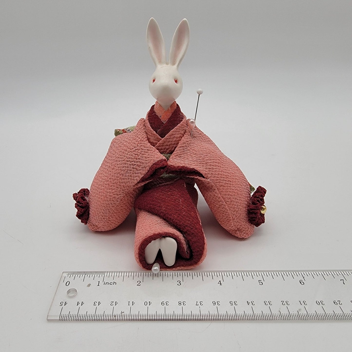 Japanese Usagi Wind Up Music Box Rabbit Chirimen Crepe Kimono