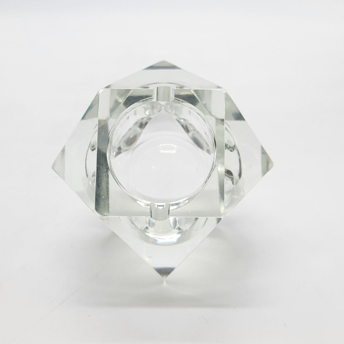 Mid Century Faceted Glass Block Ashtray Candleholder
