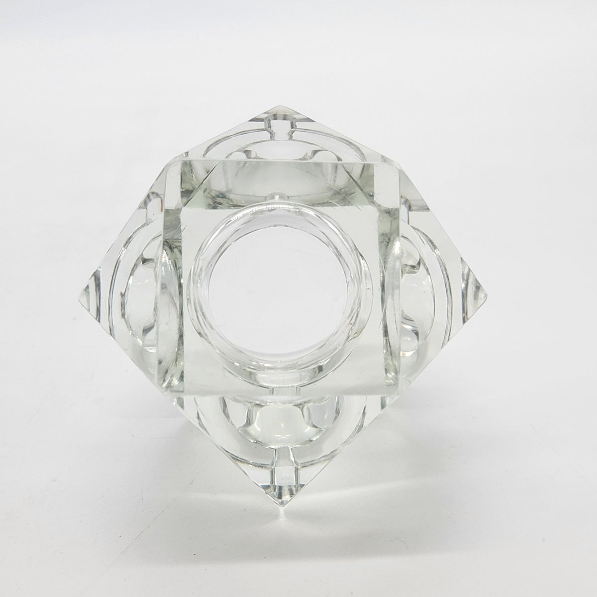 Mid Century Faceted Glass Block Ashtray Candleholder