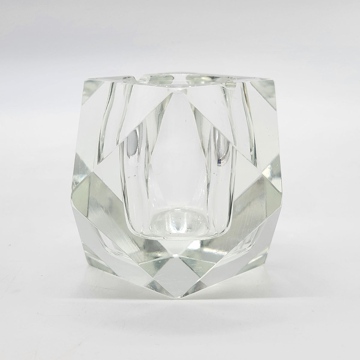 Mid Century Faceted Glass Block Ashtray Candleholder