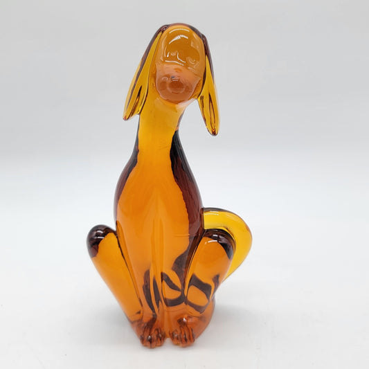 1960s Viking Glass Epic Hound Dog Amber Persimmon Sculpture Model #1323