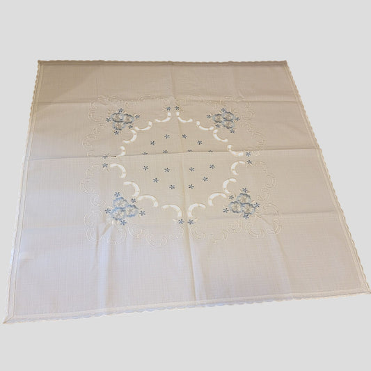 Vintage Embroidered Blue Floral Card Table Square Tablecloth