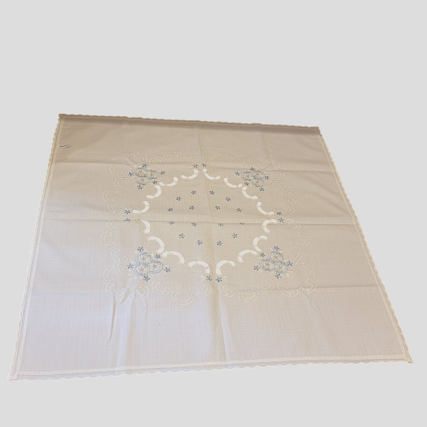 Vintage Embroidered Blue Floral Card Table Square Tablecloth