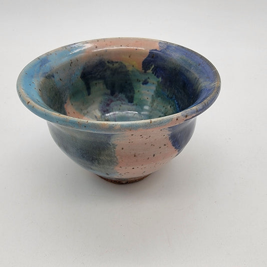 Signed Vintage Blue Art Pottery Bowl With Multicolor Glaze