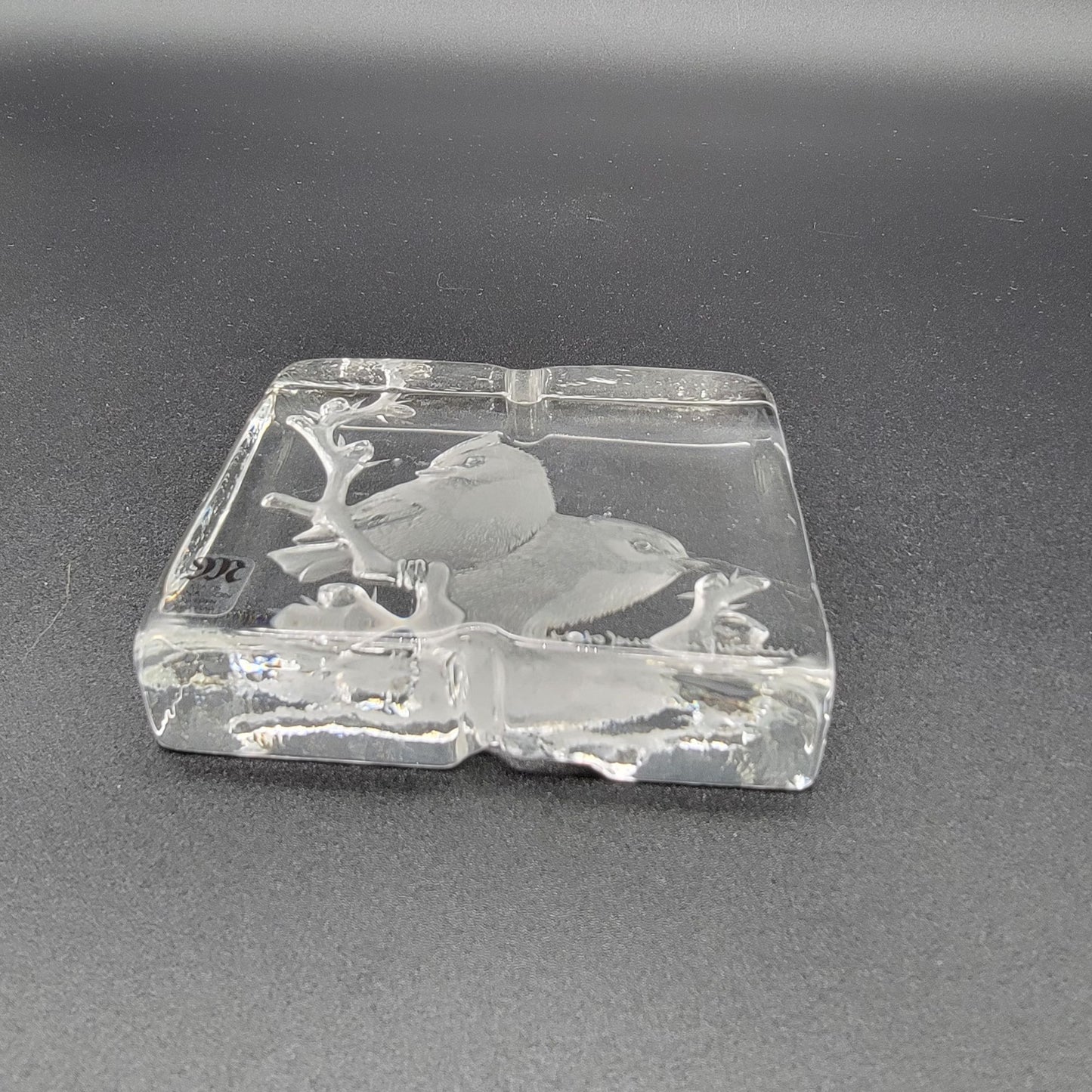 Mats Jonasson Full Lead Crystal Cardinal Couple On Branch Relief Art