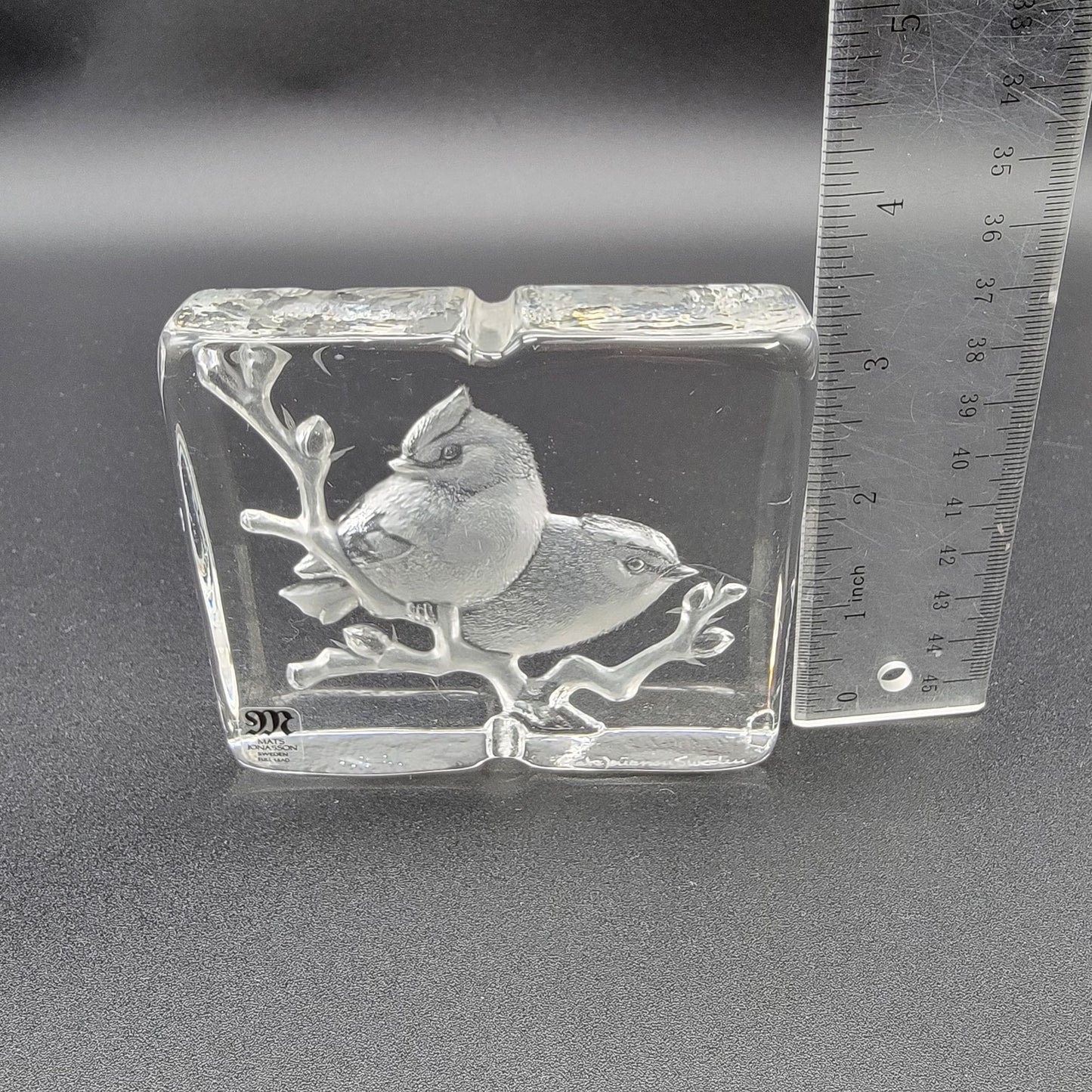 Mats Jonasson Full Lead Crystal Cardinal Couple On Branch Relief Art