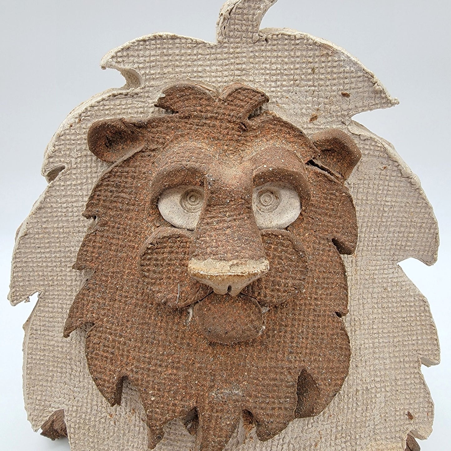 Vintage Textured Pottery Lion Vase Sculpture