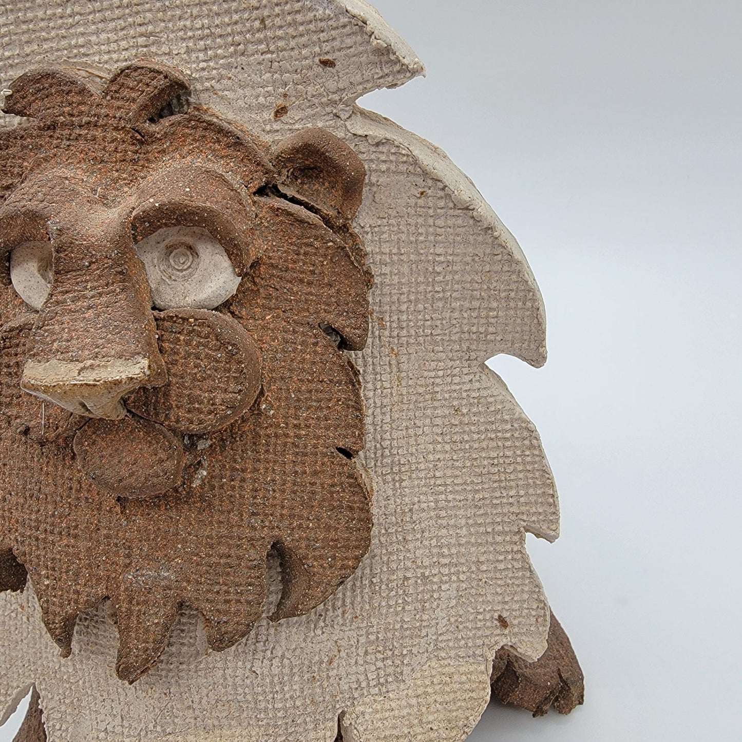 Vintage Textured Pottery Lion Vase Sculpture