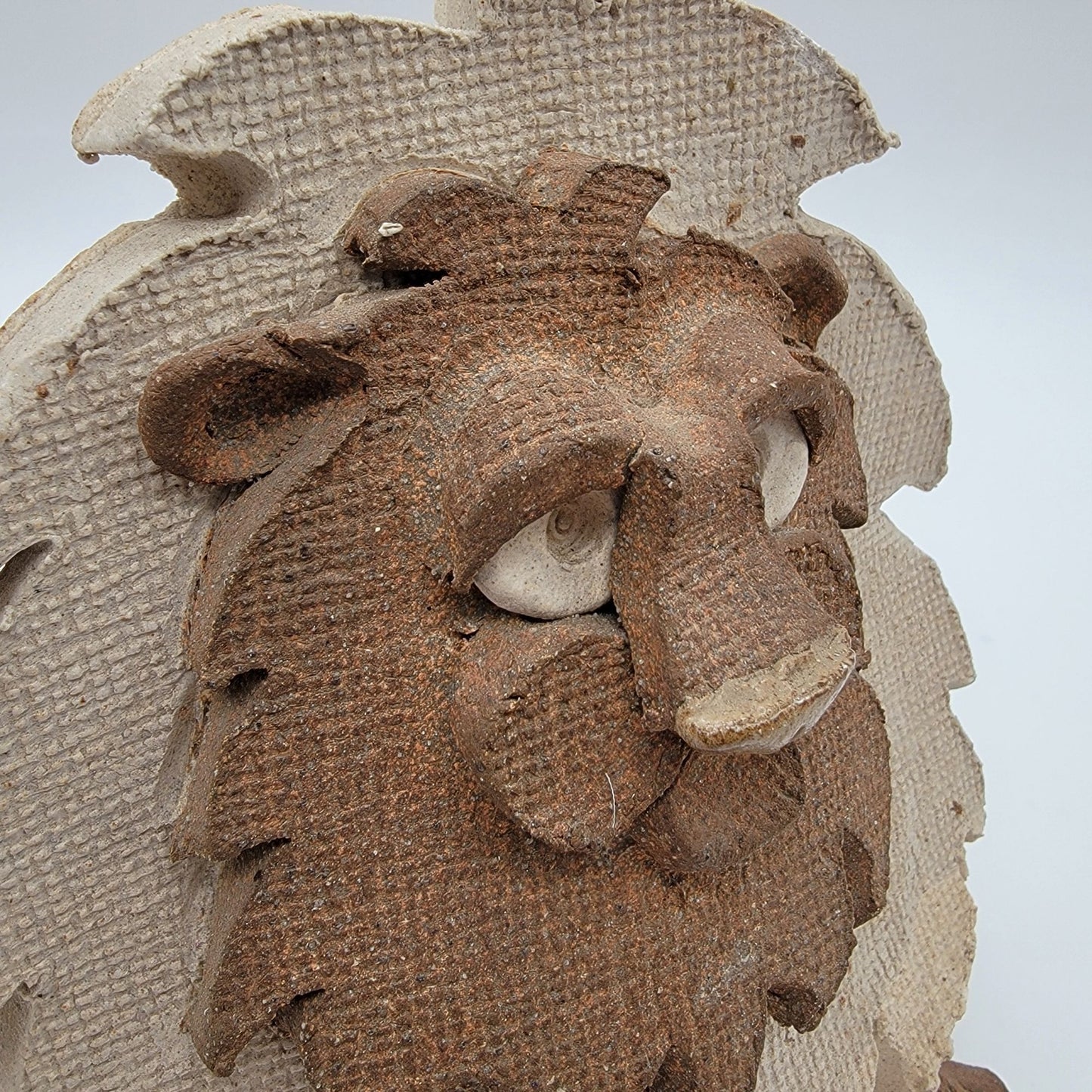 Vintage Textured Pottery Lion Vase Sculpture