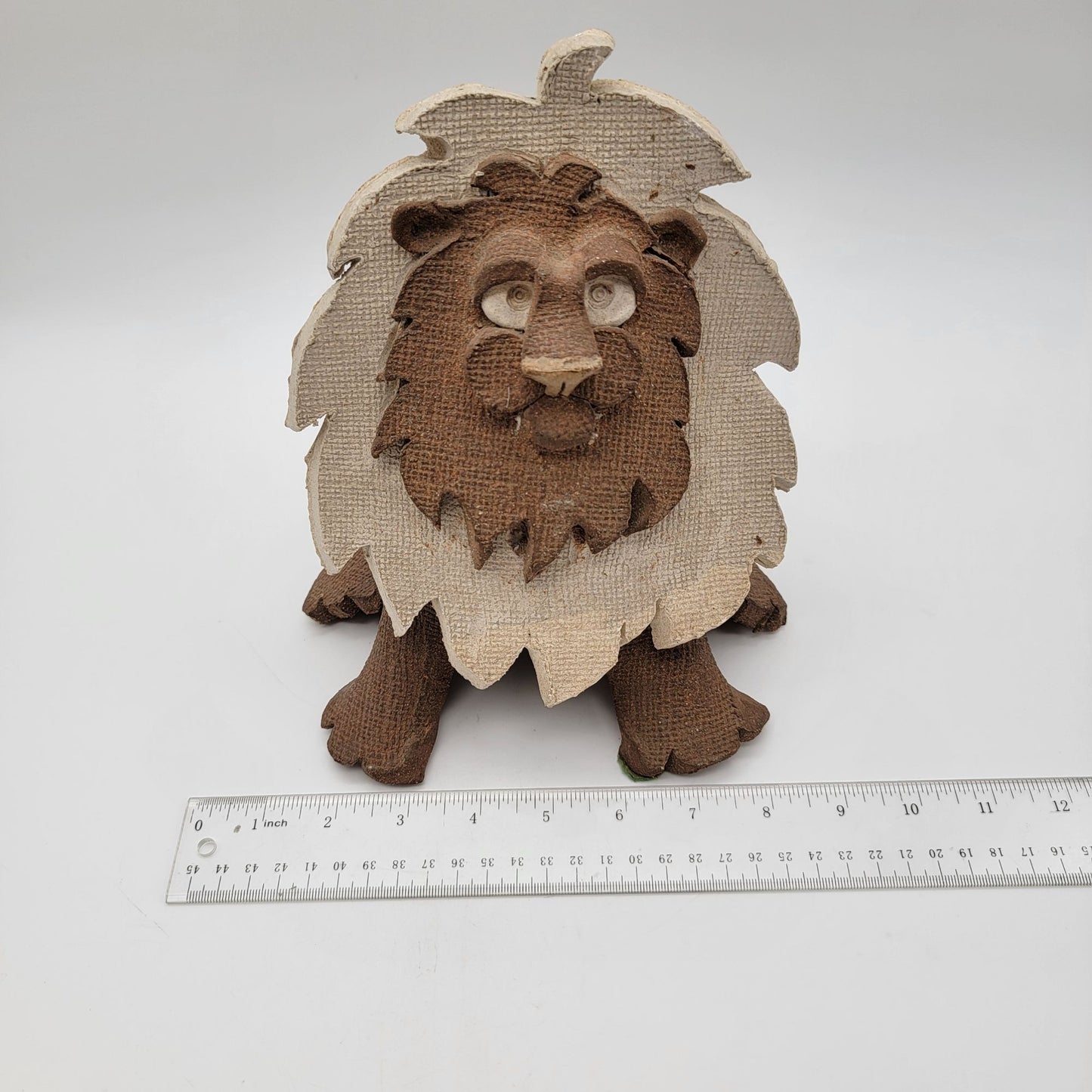 Vintage Textured Pottery Lion Vase Sculpture