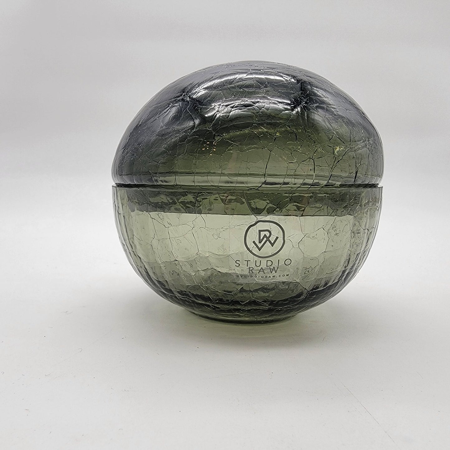 BauscherHepp Smoke Crackle Art Glass Sphere with Lid By Studio Raw