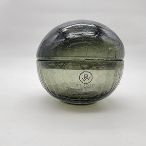 BauscherHepp Smoke Crackle Art Glass Sphere with Lid By Studio Raw
