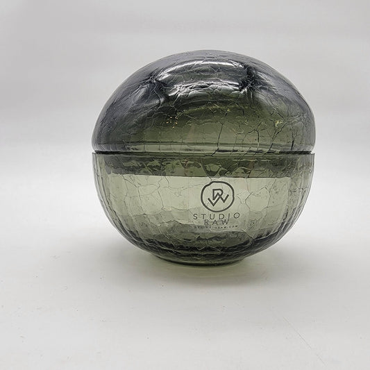 BauscherHepp Smoke Crackle Art Glass Sphere with Lid By Studio Raw