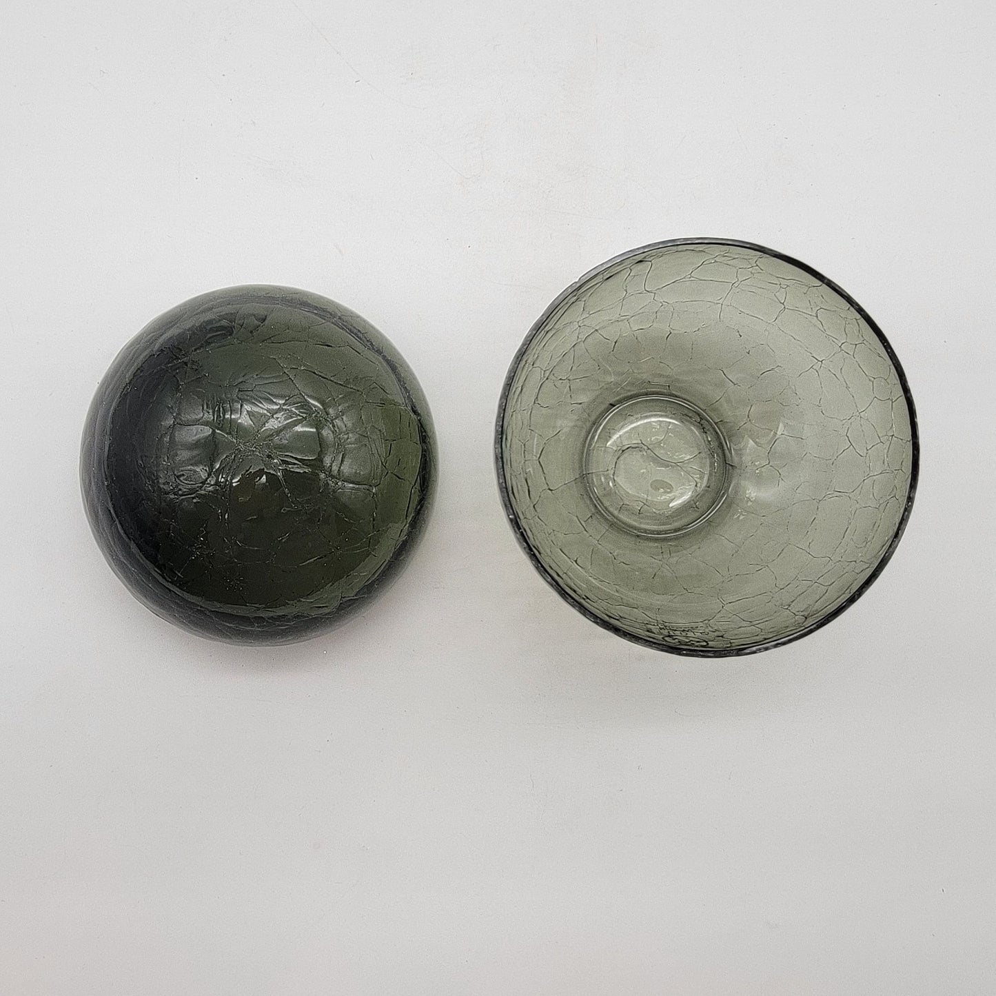 BauscherHepp Smoke Crackle Art Glass Sphere with Lid By Studio Raw