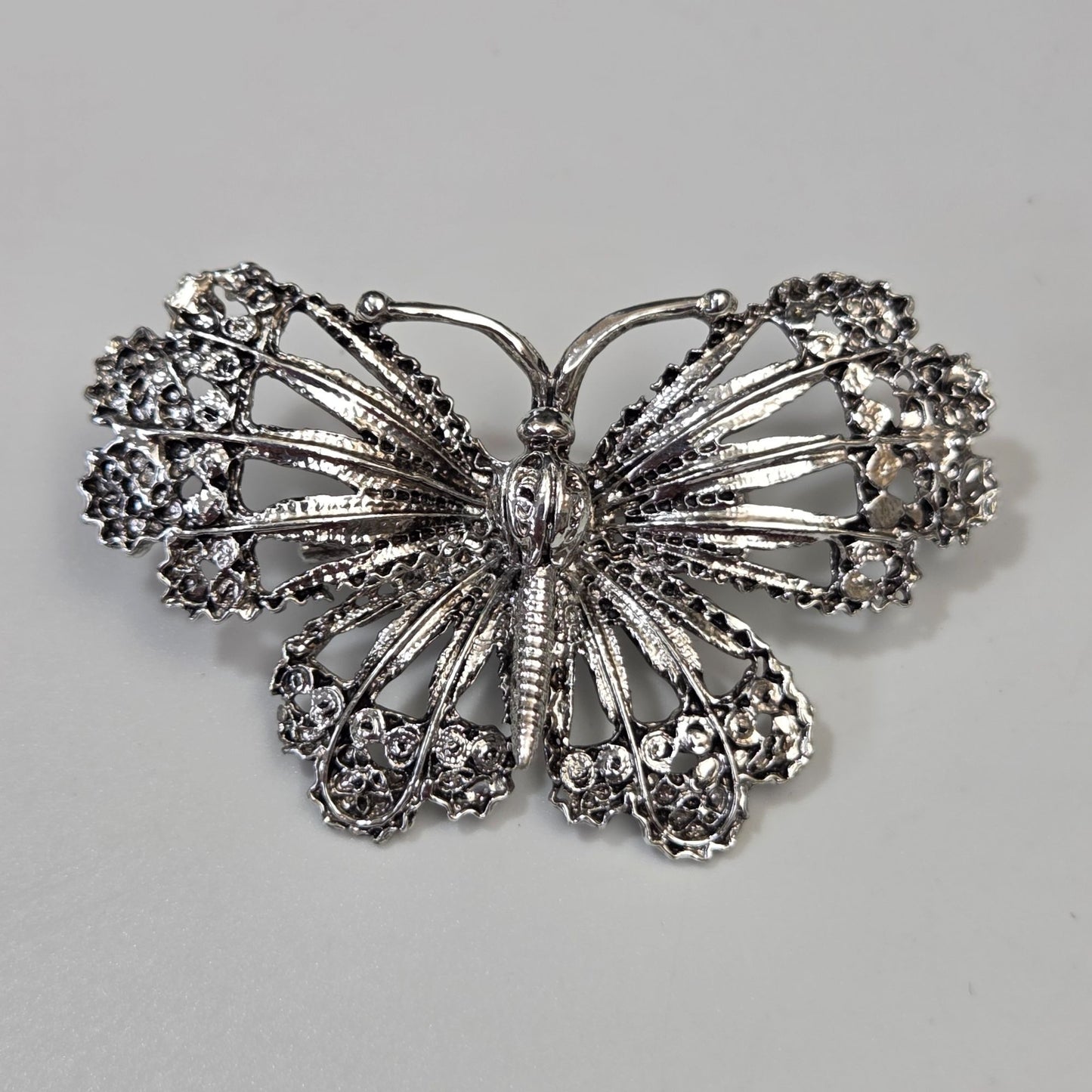 Silver-Tone Open Work Butterfly Brooch