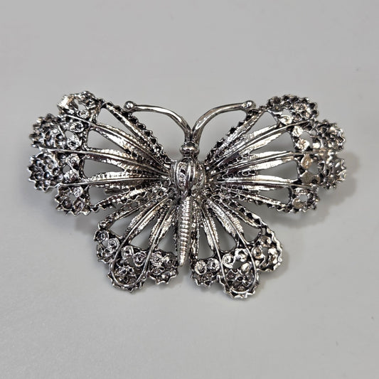 Silver-Tone Open Work Butterfly Brooch