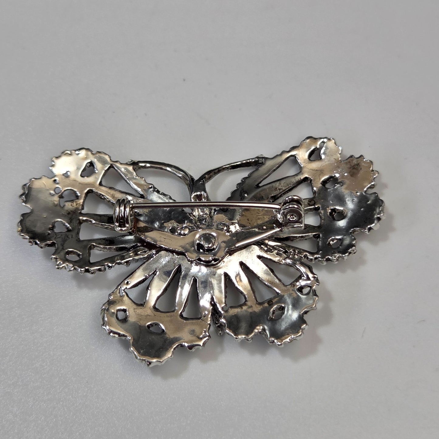 Silver-Tone Open Work Butterfly Brooch