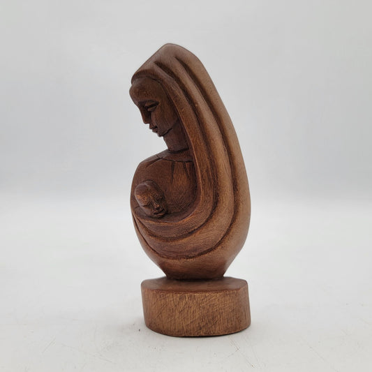 Hand-Carved Wooden Madonna & Child Figurine
