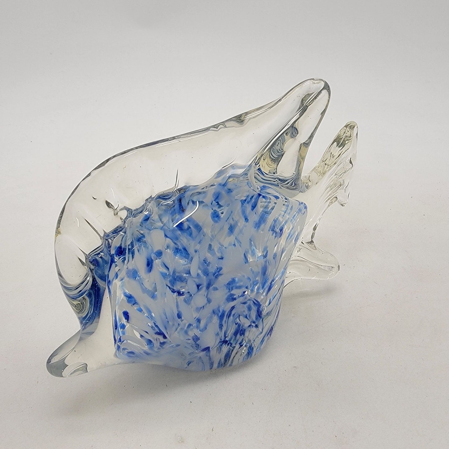Vintage Art Glass Blue Cased Fish Sculpture Paperweight