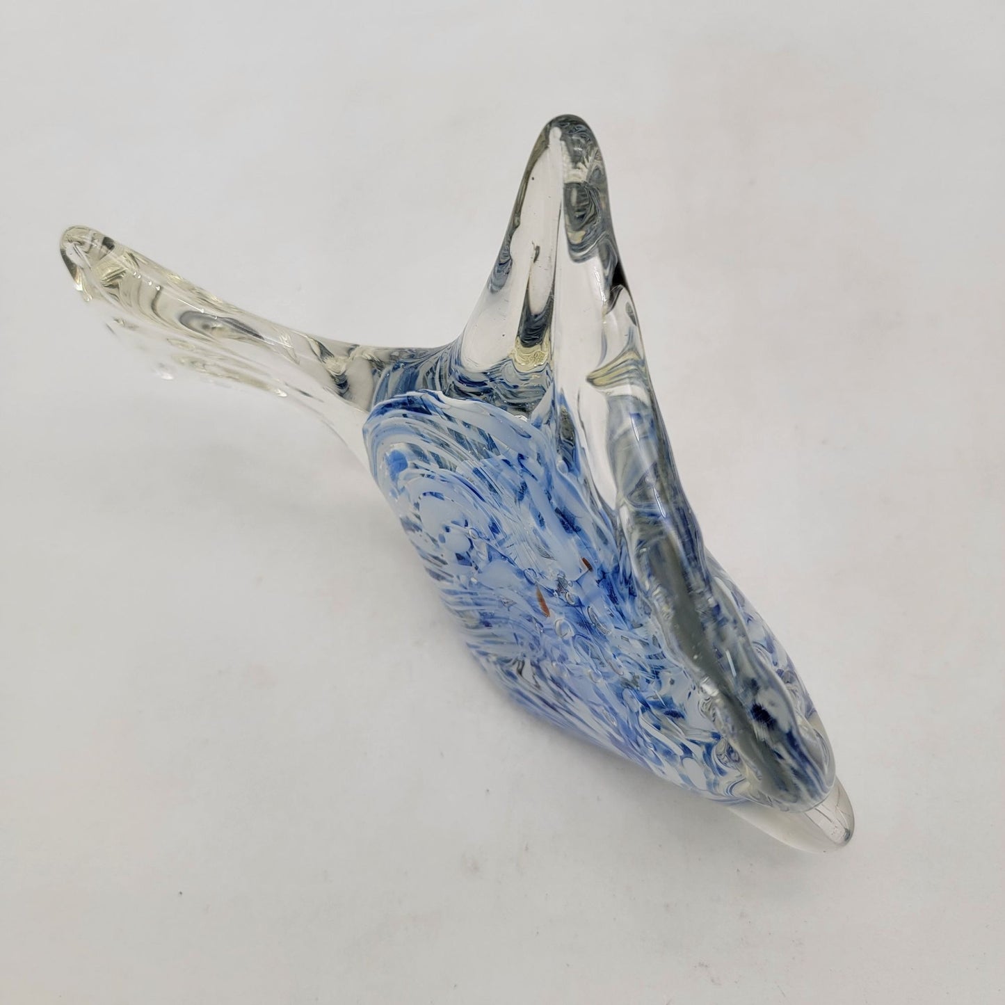 Vintage Art Glass Blue Cased Fish Sculpture Paperweight