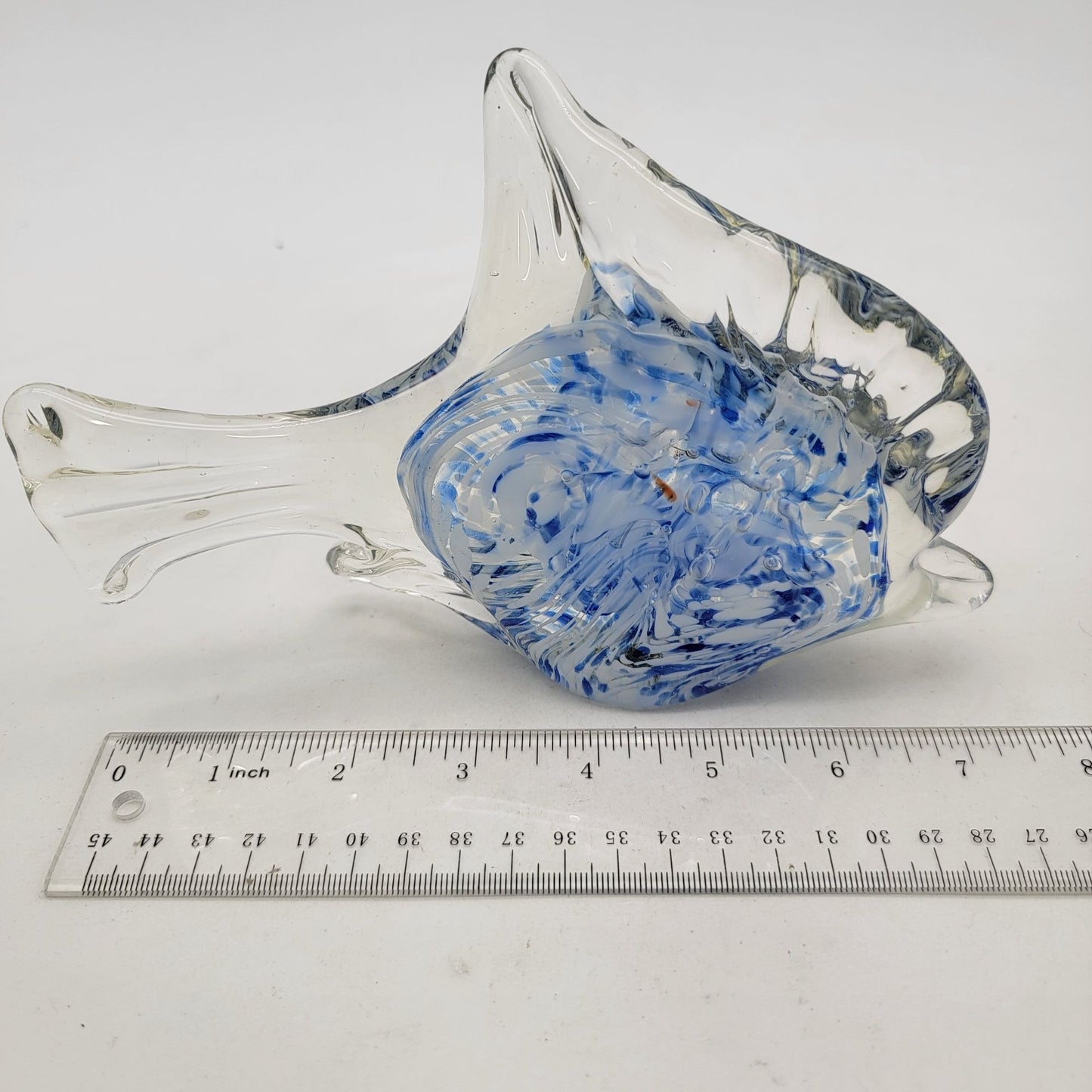 Vintage Art Glass Blue Cased Fish Sculpture Paperweight