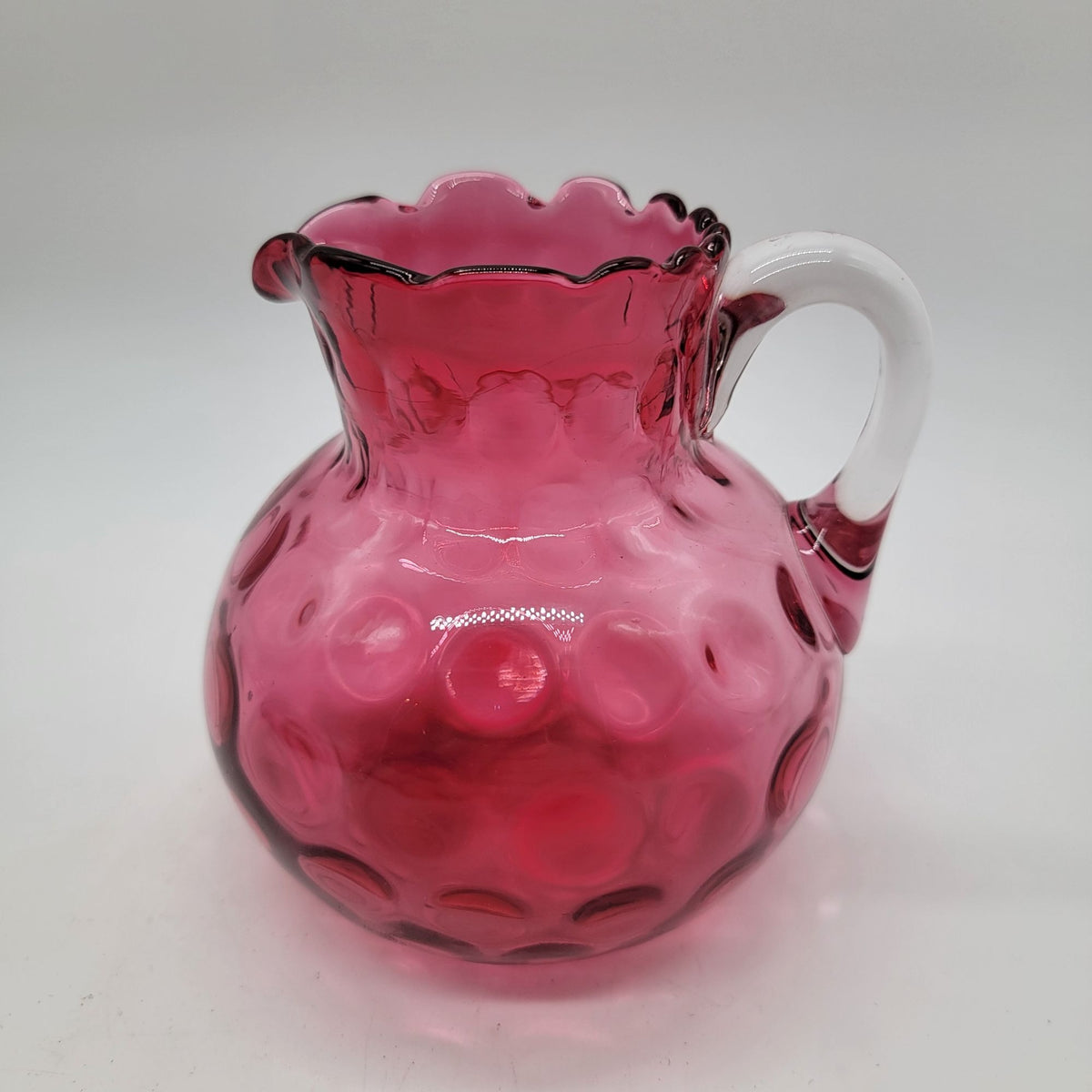 1960's Fenton Cranberry Glass Inverted Thumbprint Pitcher