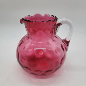 1960's Fenton Cranberry Glass Inverted Thumbprint Pitcher