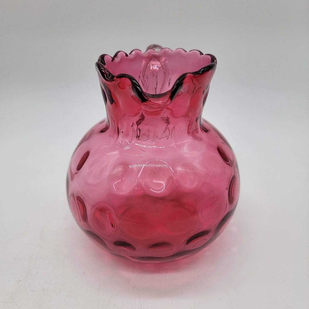 1960's Fenton Cranberry Glass Inverted Thumbprint Pitcher