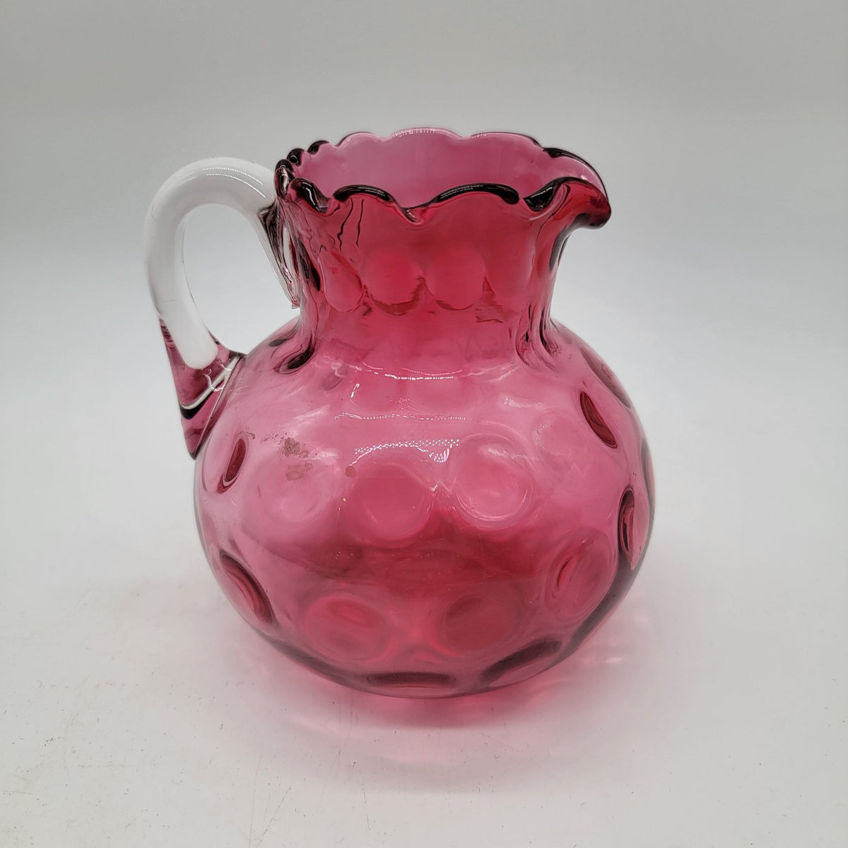 1960's Fenton Cranberry Glass Inverted Thumbprint Pitcher