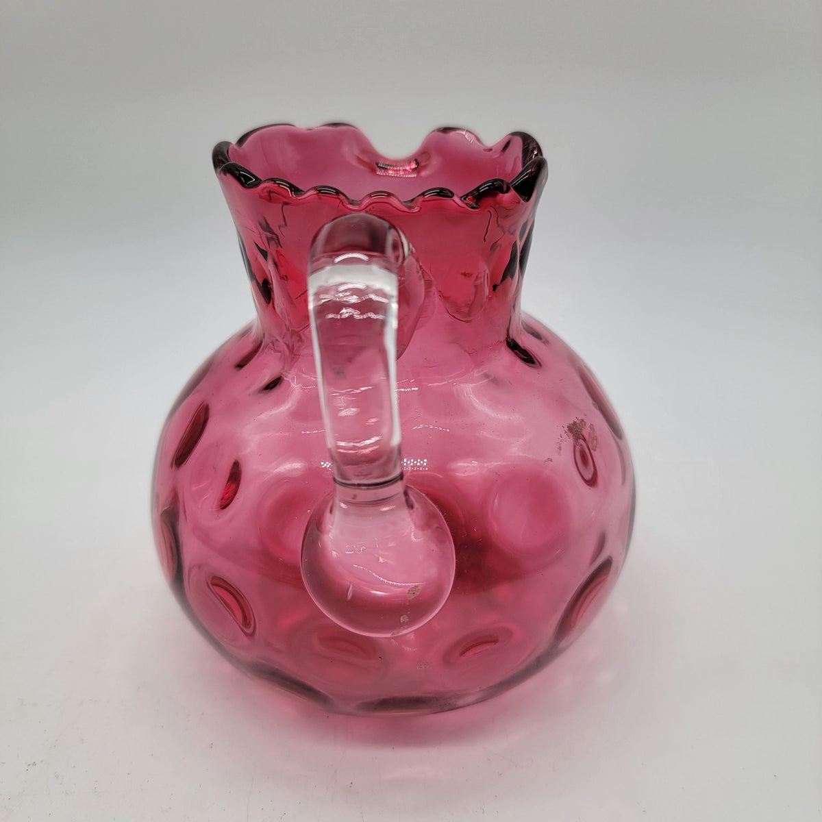 1960's Fenton Cranberry Glass Inverted Thumbprint Pitcher