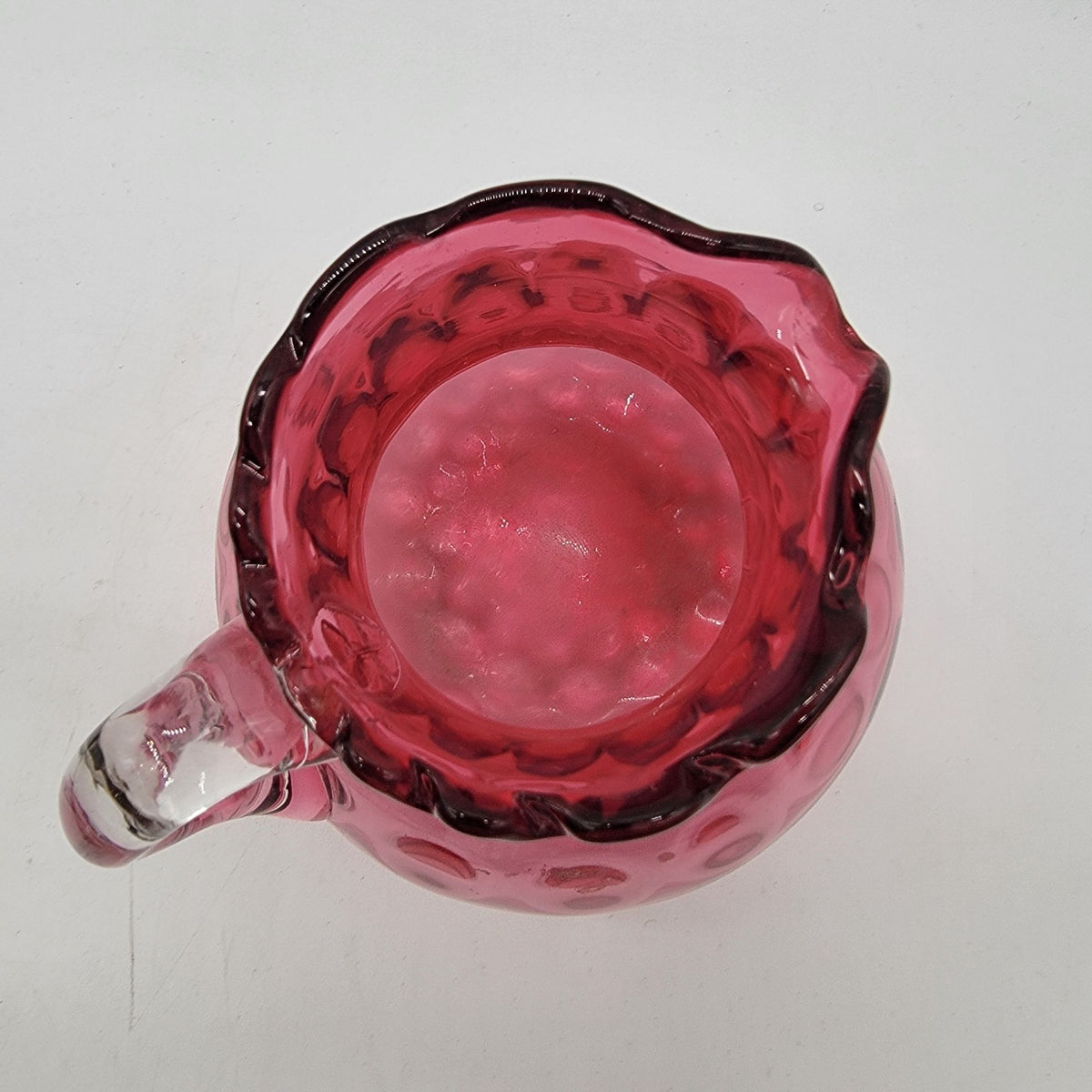 1960's Fenton Cranberry Glass Inverted Thumbprint Pitcher