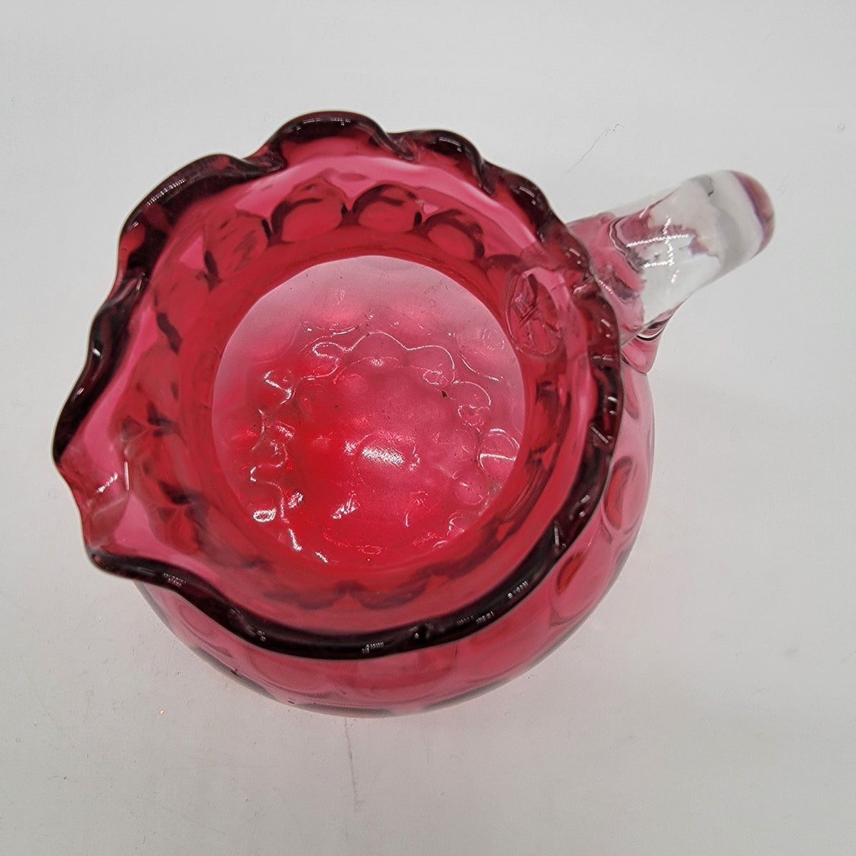 1960's Fenton Cranberry Glass Inverted Thumbprint Pitcher