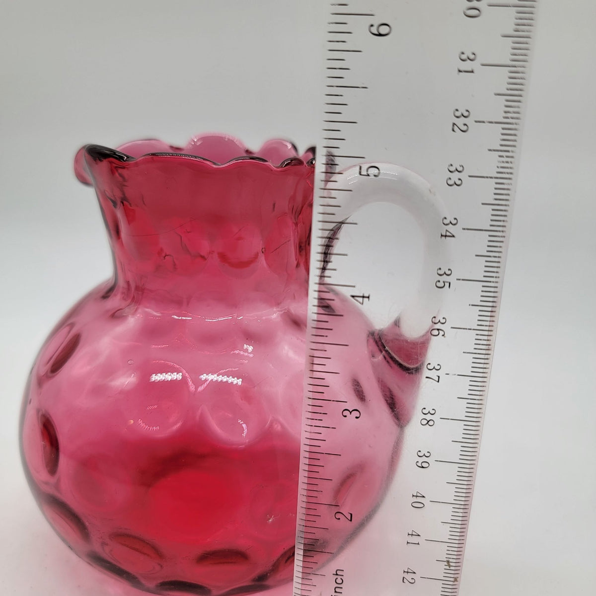 1960's Fenton Cranberry Glass Inverted Thumbprint Pitcher
