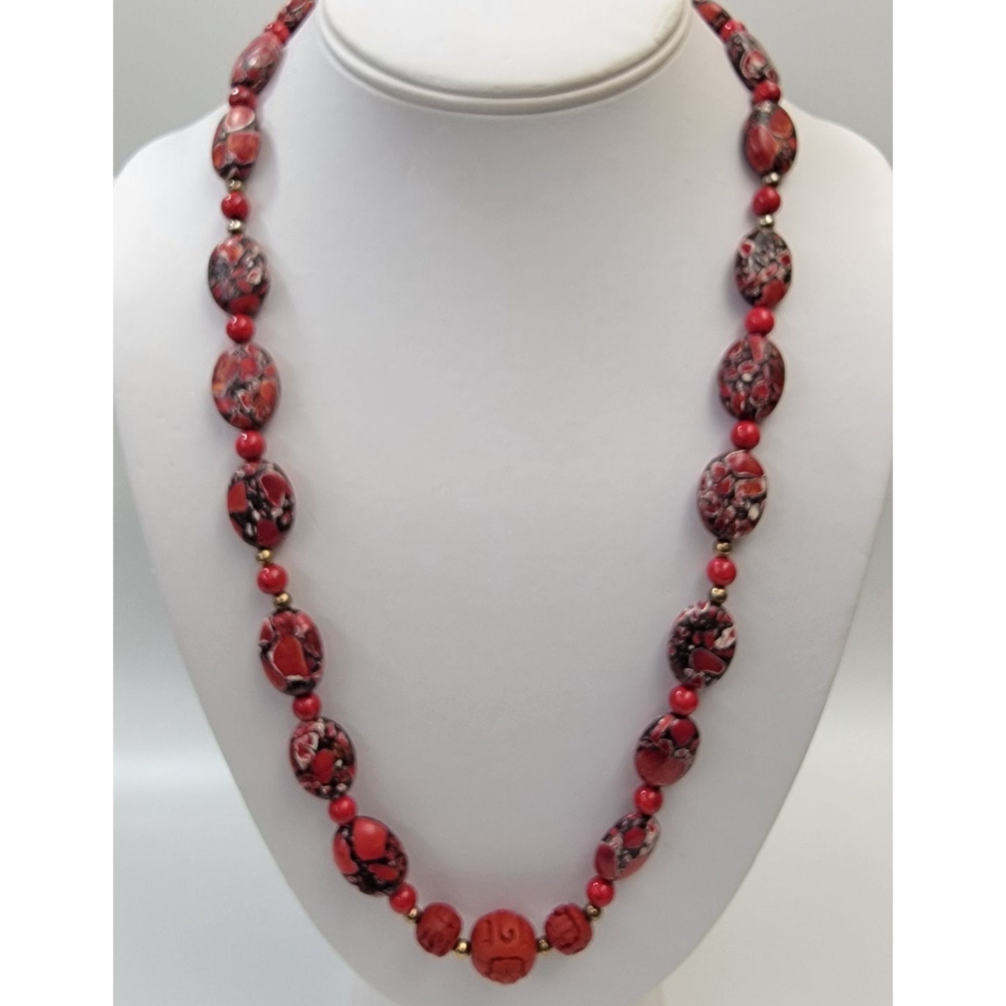 Vintage Brecciated Jasper & Cinnabar Beaded Necklace
