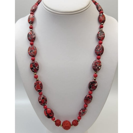 Vintage Brecciated Jasper & Cinnabar Beaded Necklace