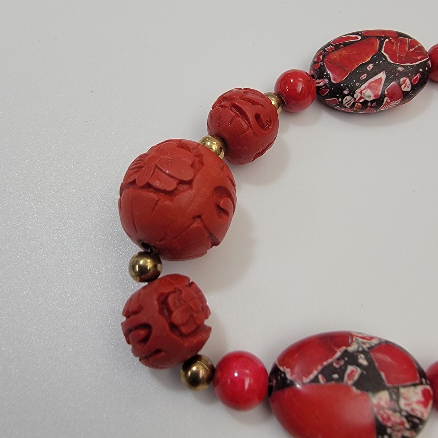 Vintage Brecciated Jasper & Cinnabar Beaded Necklace