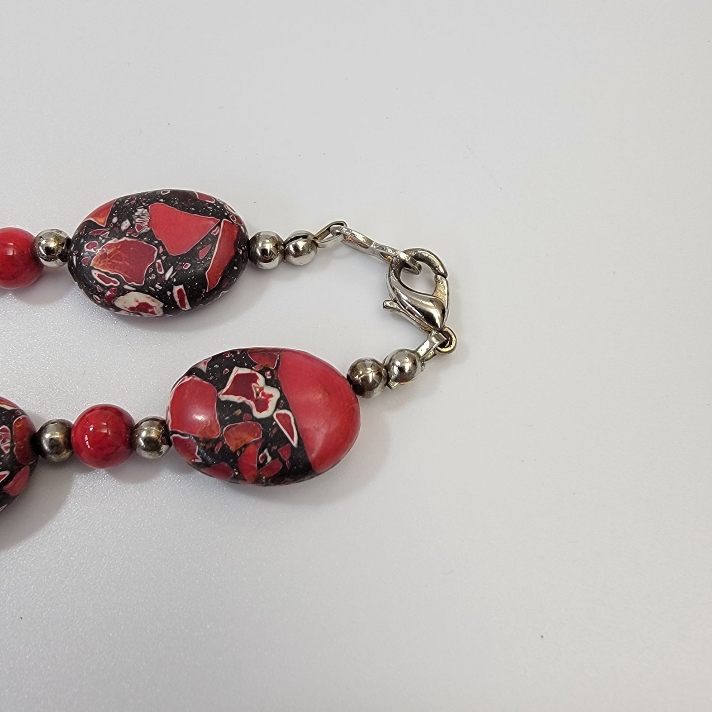 Vintage Brecciated Jasper & Cinnabar Beaded Necklace