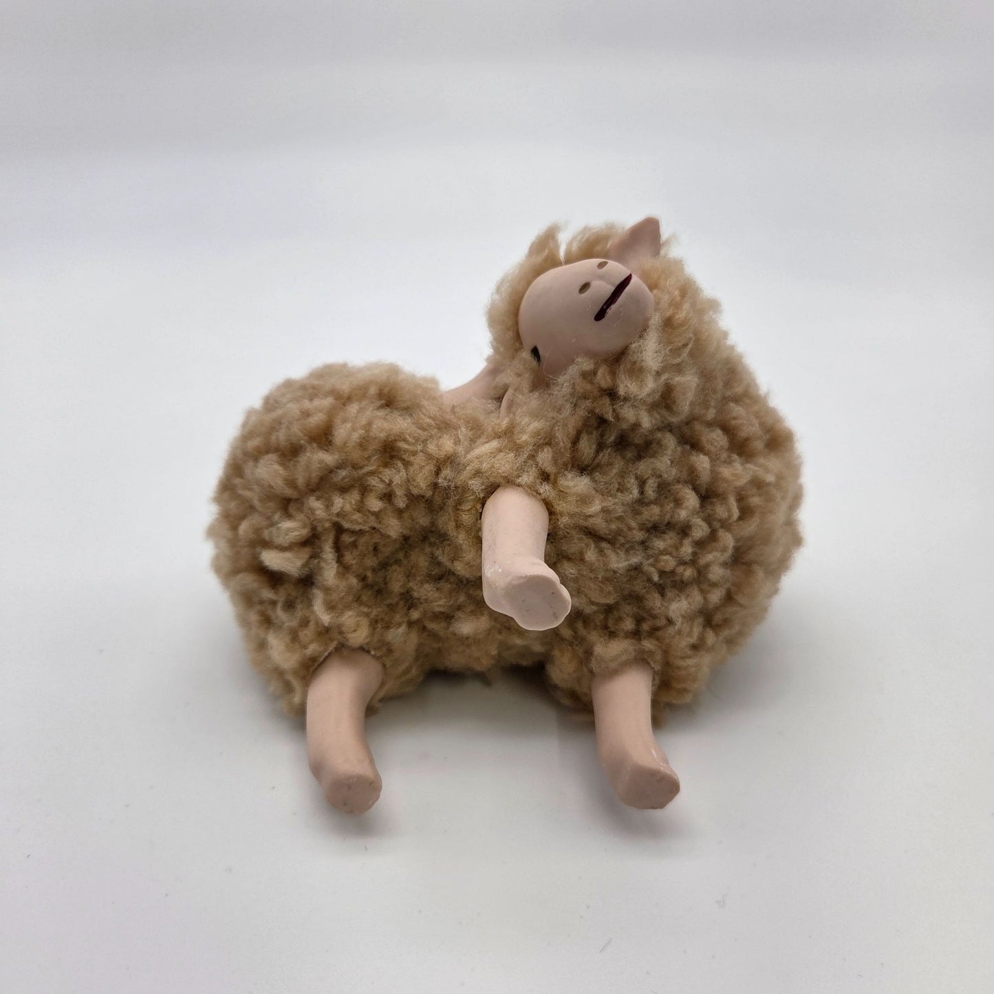 Meier Germany Real Wool Sheep Sculpture - Back Leg Scratching Head