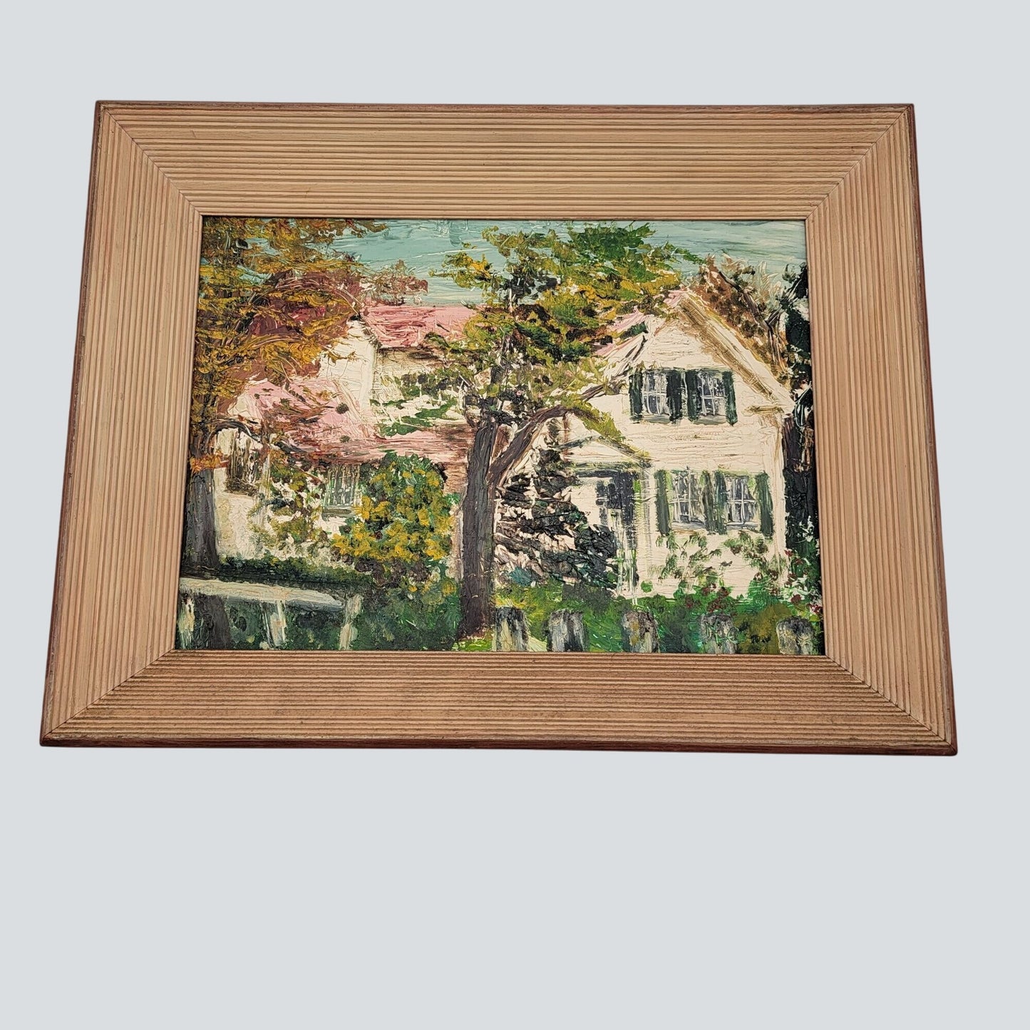 Mid Century Impasto Original Oil Painting on Board Signed M?E