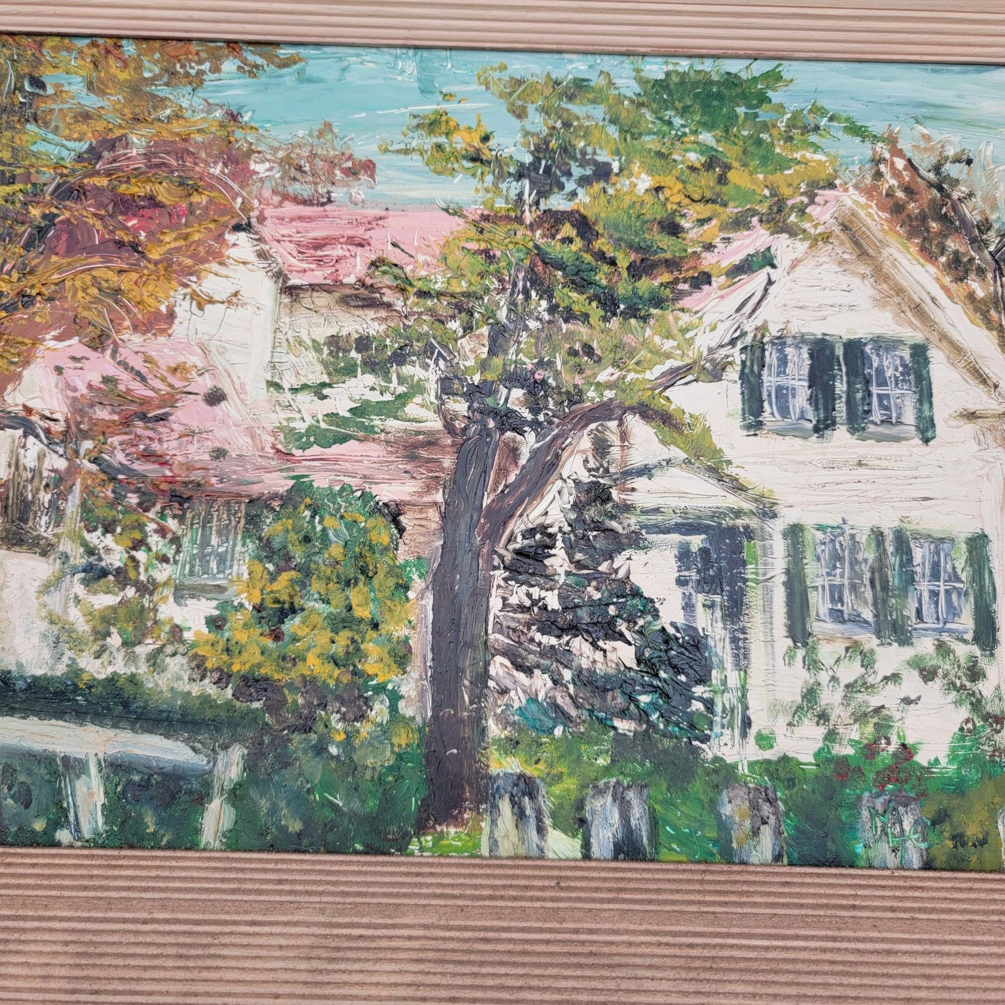 Mid Century Impasto Original Oil Painting on Board Signed M?E