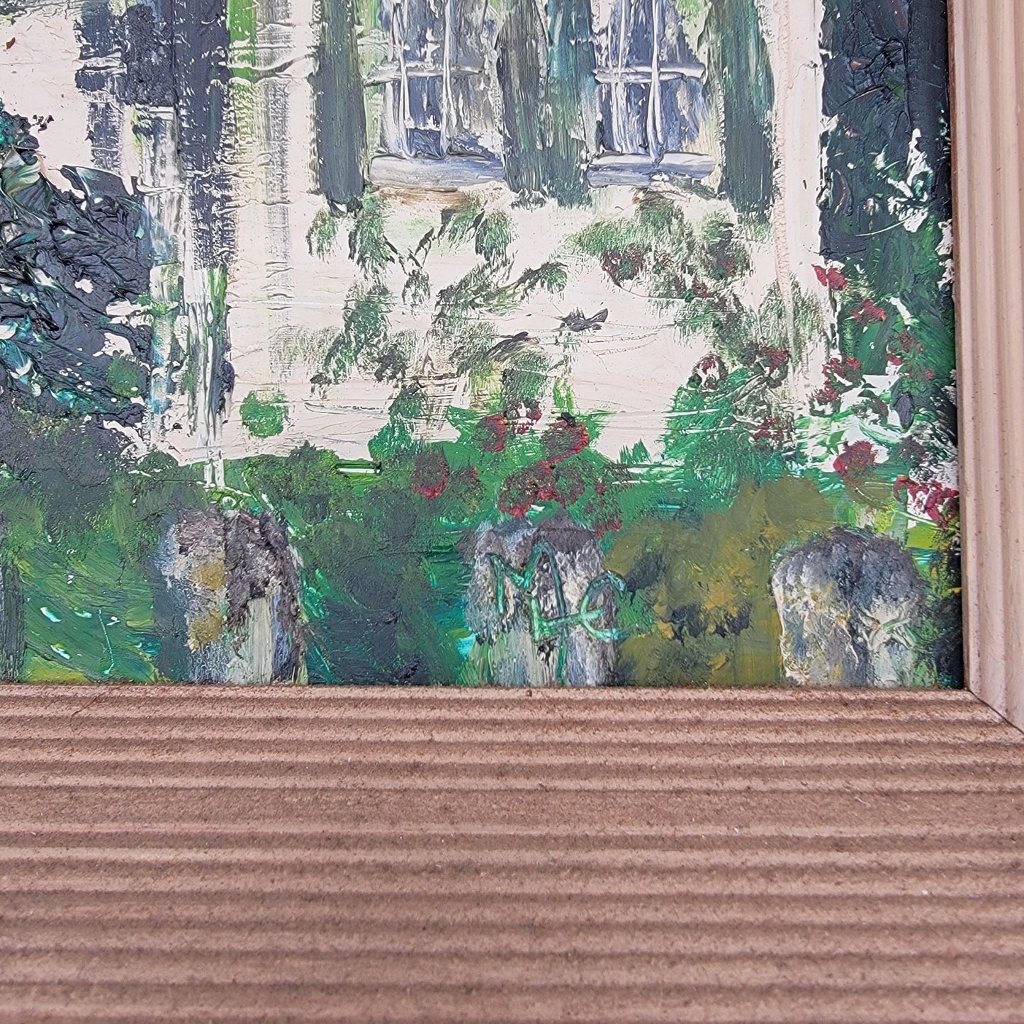 Mid Century Impasto Original Oil Painting on Board Signed M?E