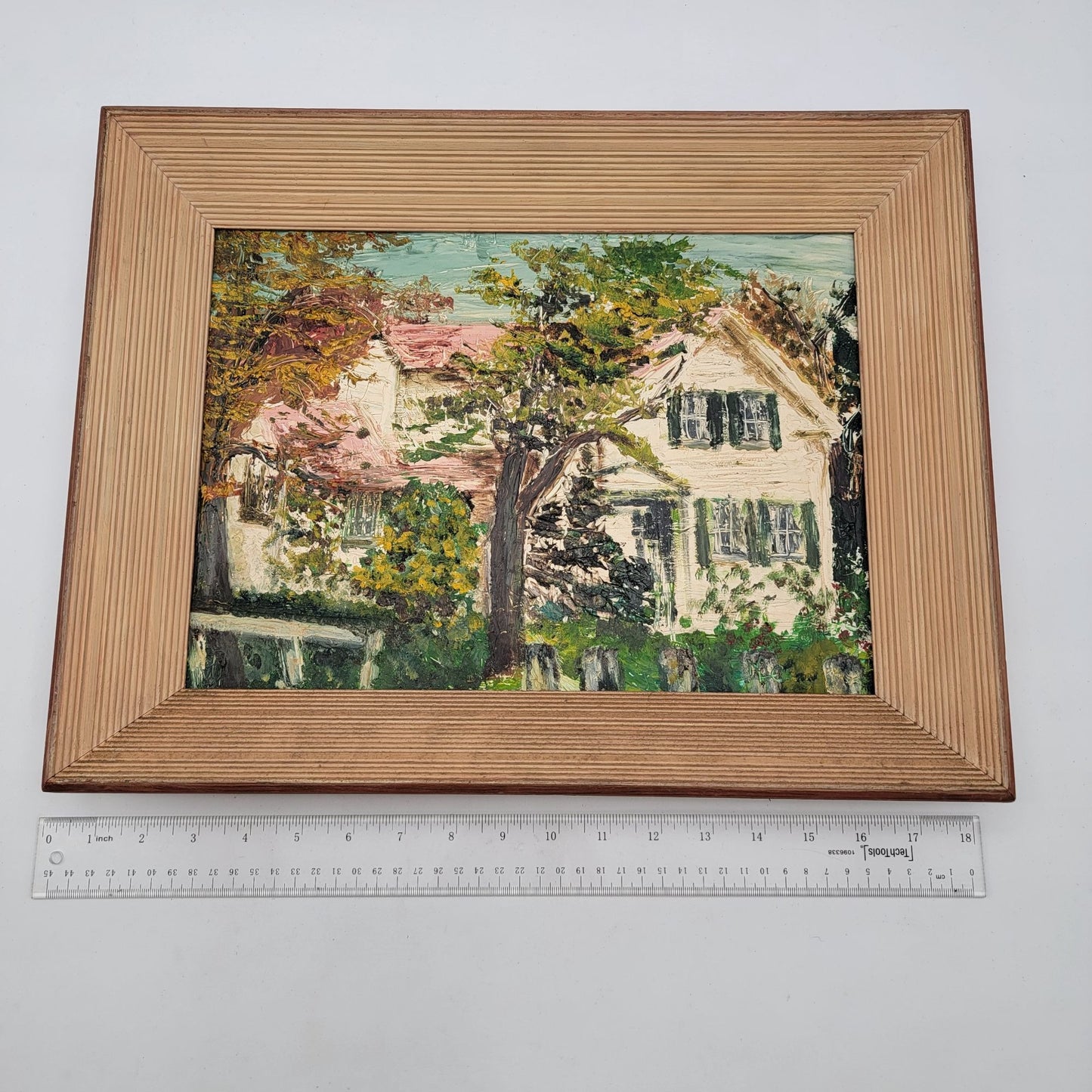 Mid Century Impasto Original Oil Painting on Board Signed M?E