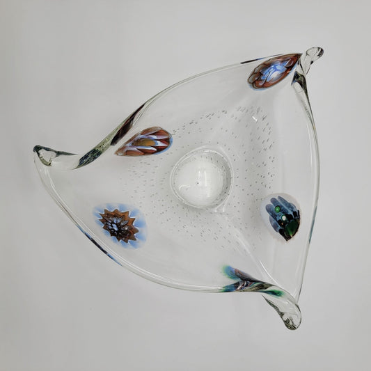 Vintage Murano Glass Bowl With Bullicante & Millefiori Fazzoletto Shape
