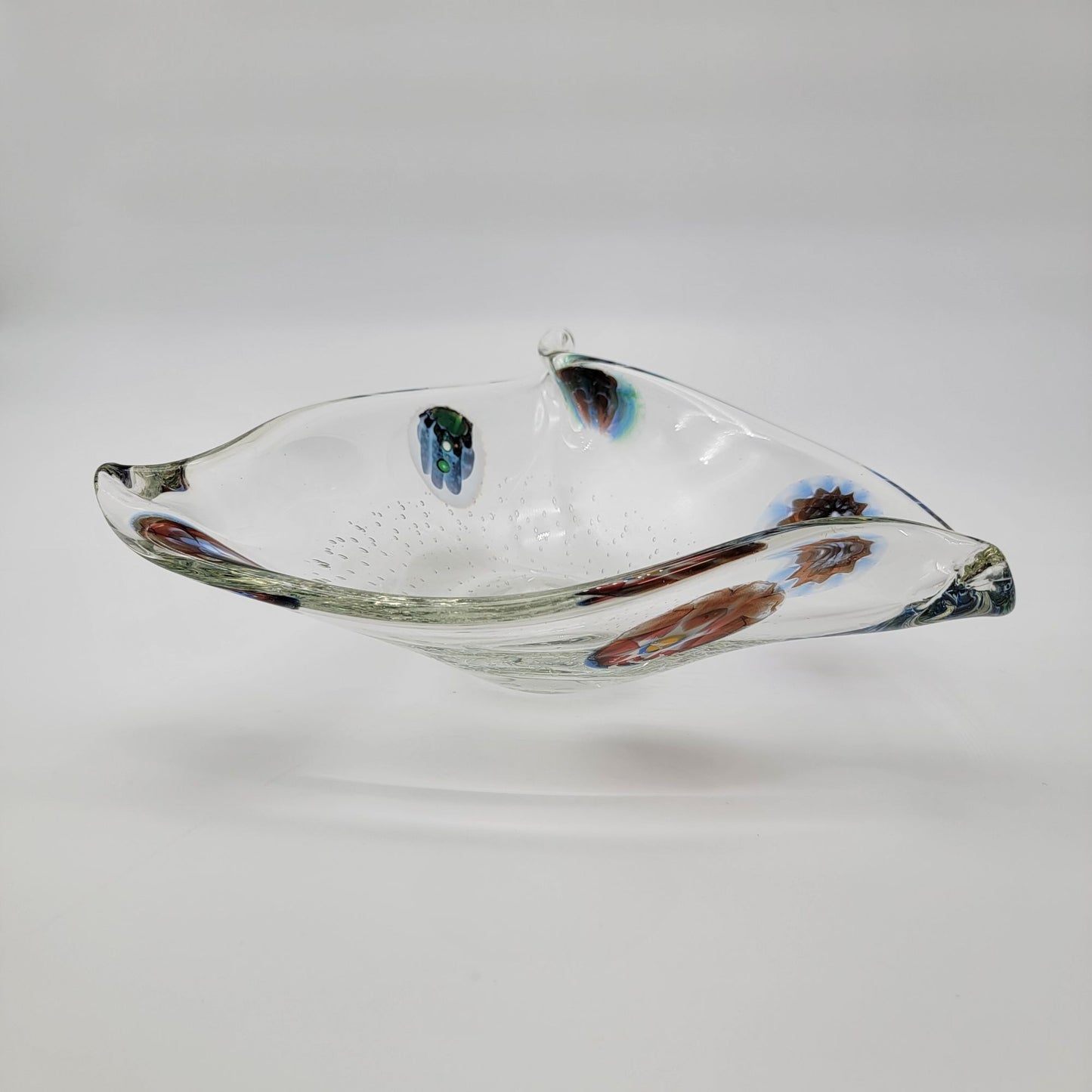 Vintage Murano Glass Bowl With Bullicante & Millefiori Fazzoletto Shape